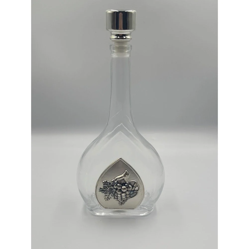 Studio Silversmiths Glass Wine Decanter with Silver Grape Medallion and Stopper